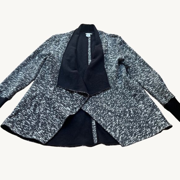 Club Monaco Size M Gray & Black Kiki Boucle Knit Draped Open Cardigan Sweater - Picture 2 of 16